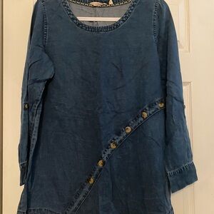 Soft Surroundings Indigo Chambray Tunic with Trim